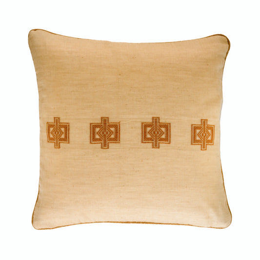 Tan & natural cotton embroidered motif cushion